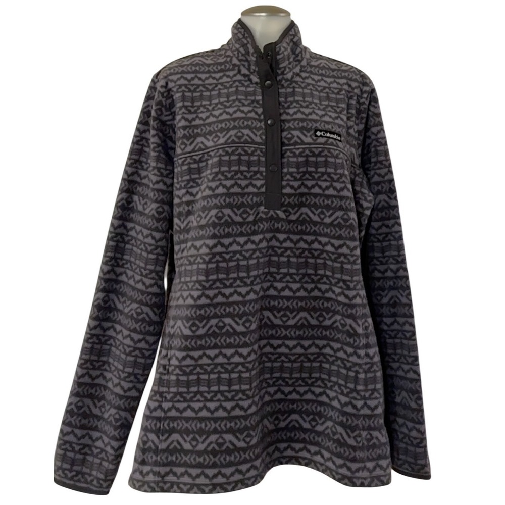 Columbia Women's Fleece Pullover‎ heavy top Gray Geometric Print Size XL NWOT